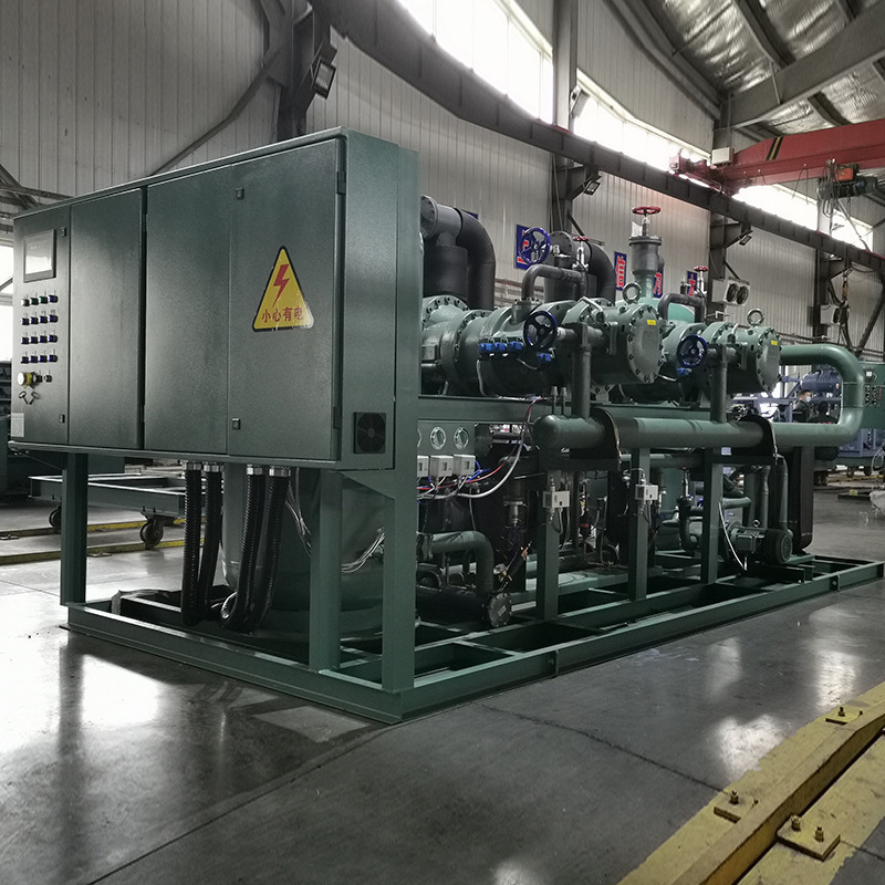 The plant supplies cold storage equipment and links the cooler compressors to a semi-closed double-barrel compressor.