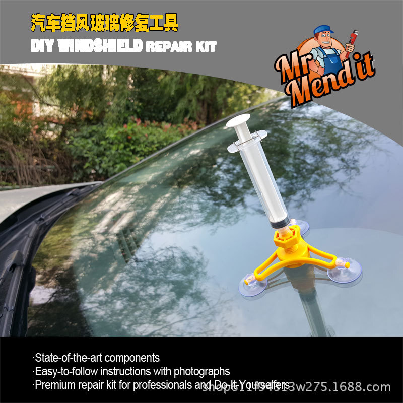 Vehicle glass repair tool, windshield repair, glass repair kit