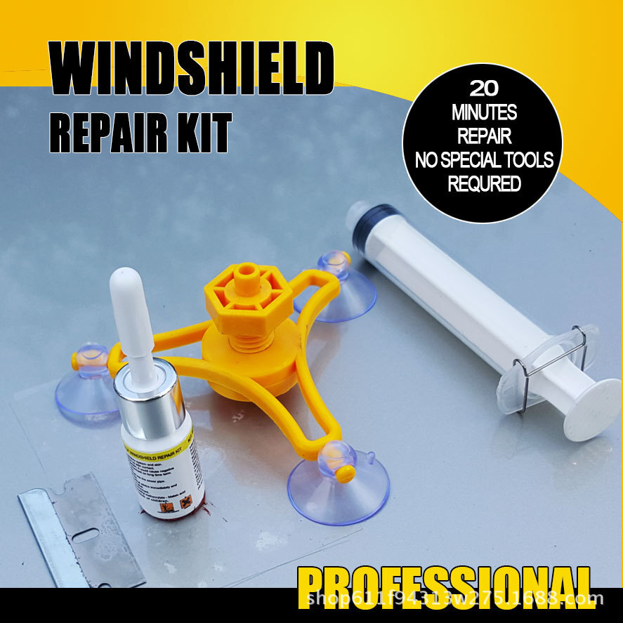 Vehicle glass repair tool, windshield repair, glass repair kit