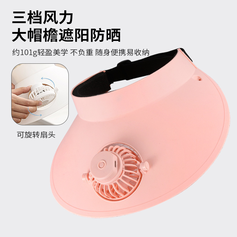 Trùm đầu mùa hè với mũ quạt trên mặt trời và đèn pin với đầu sạc USB.