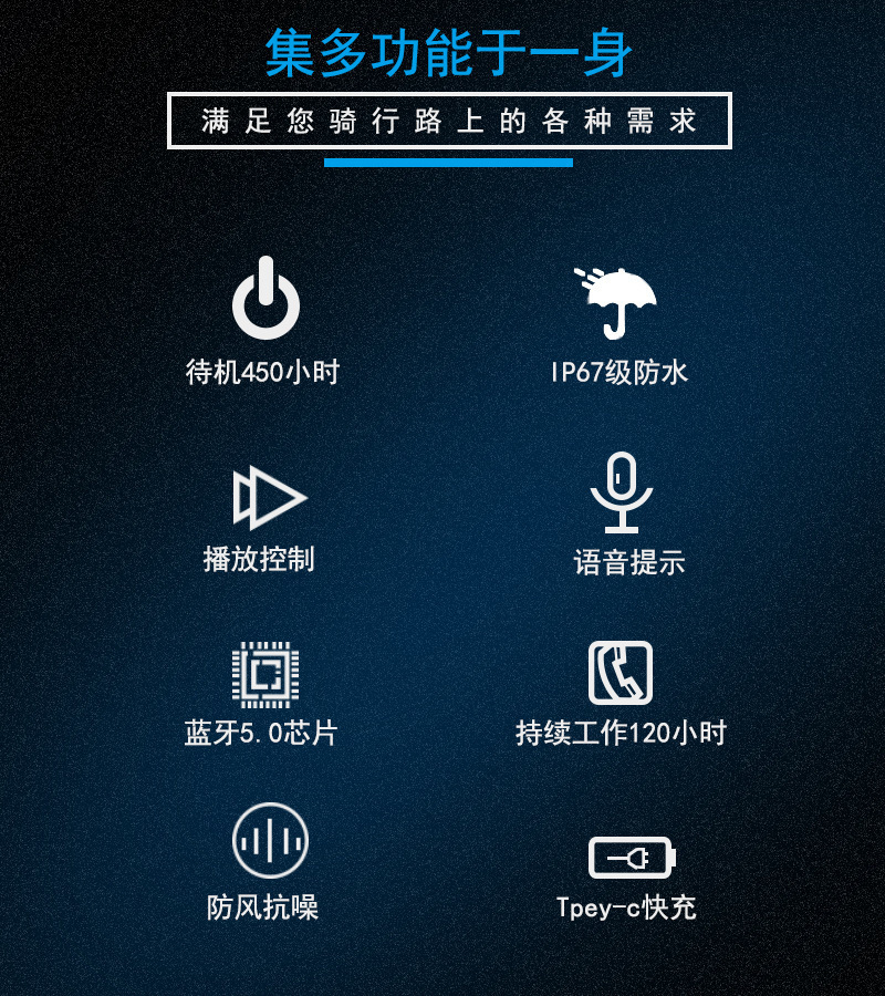 Bộ tai nghe, xe mô tô màu xanh răng xanh, chương trình Blue Răng Xanh 5, 150 mét gấp đôi.