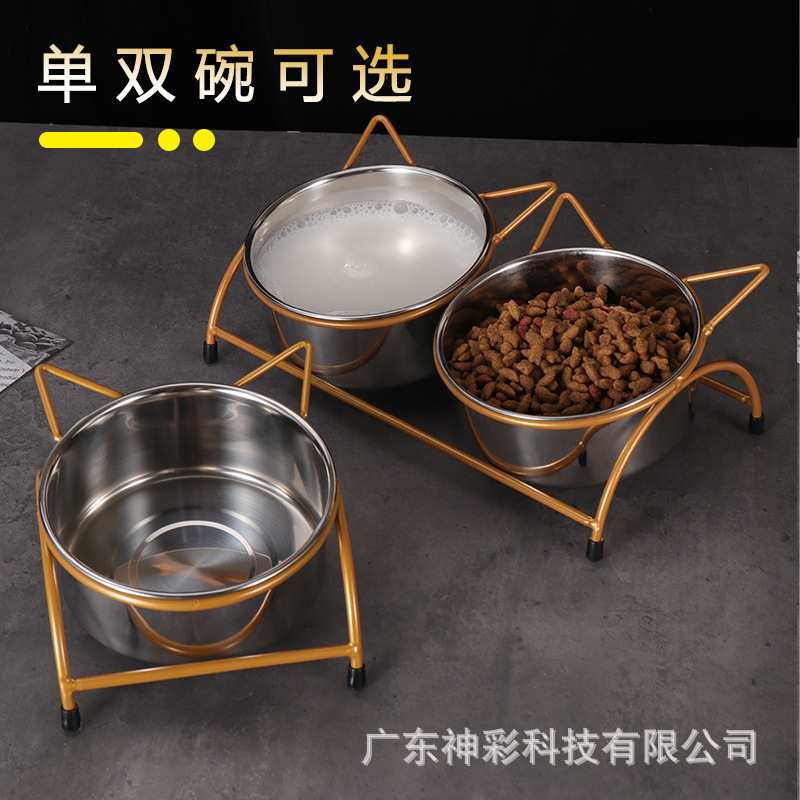 Home pet feeder dog, iron mat, dog drinker stand to remove stainless steel double bowls.