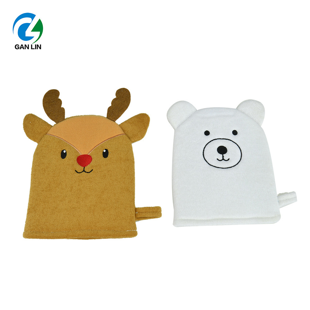 All-tamp towels with sponge bath gloves, cute cartoon kids bath gloves, animal bath gloves.