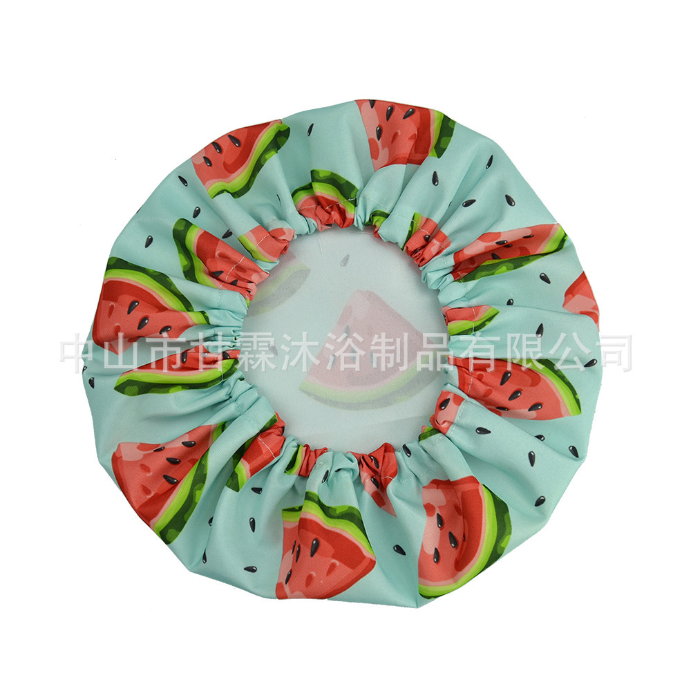 High-quality waterproof and thick shower caps, dustproof and smoke-proof Oxford-based adult bath caps, fruit-printed bath caps.