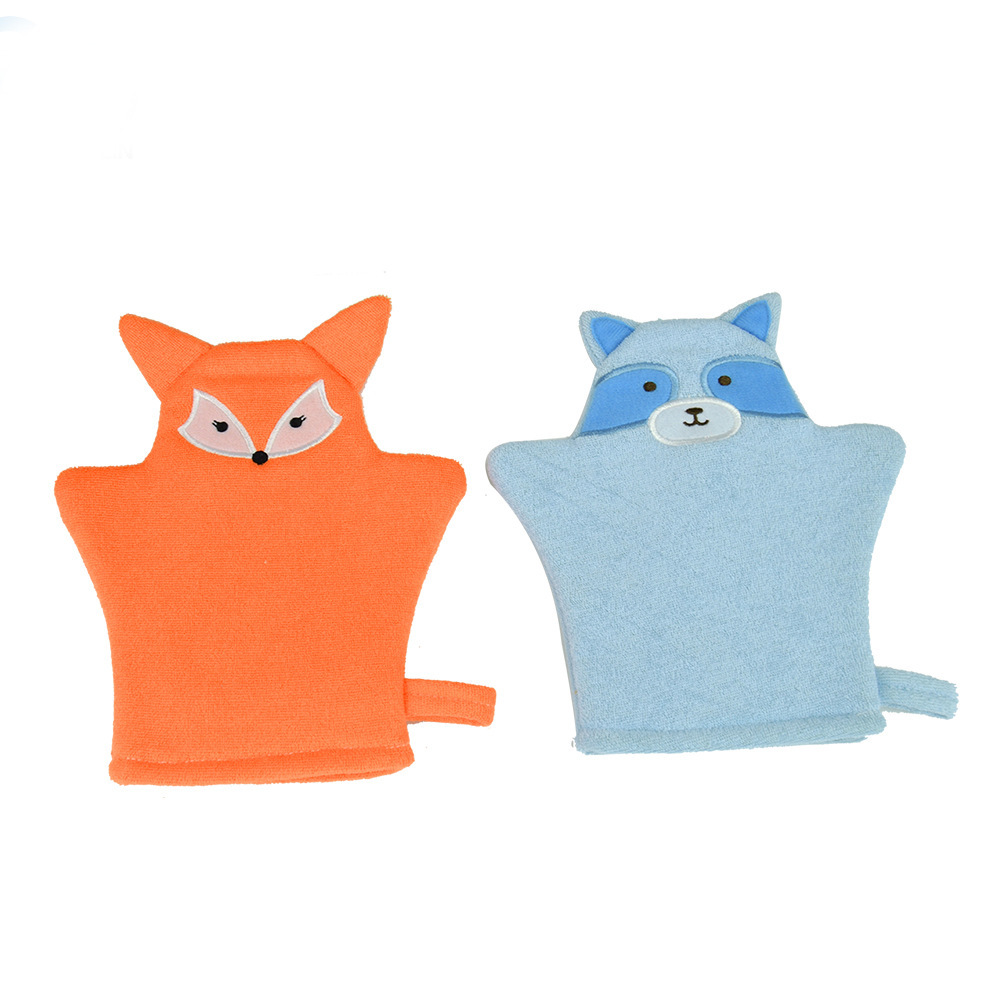 All-tamp towels with sponge bath gloves, cute cartoon kids bath gloves, animal bath gloves.