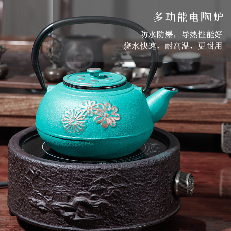 直供手工三朵花铸铁茶壶 电磁炉煮茶器家用泡茶养生铁壶茶壶茶具