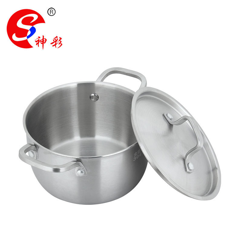 The stainless steel souppot 304 and the iron pan with three layers of steel under his ears.