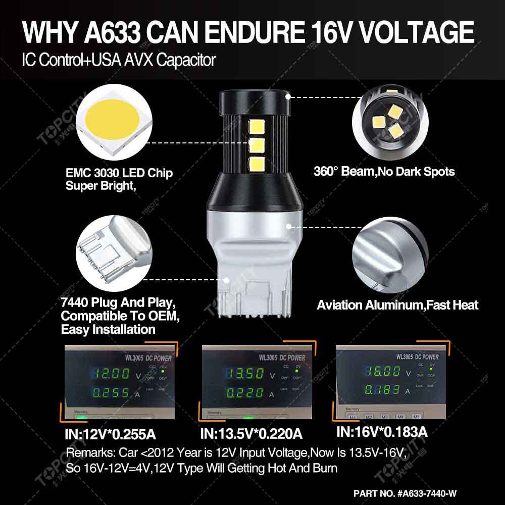 The constant flow decoded light 3030 15 SMD daylights turn to the brake light 7440/7443/1156/157