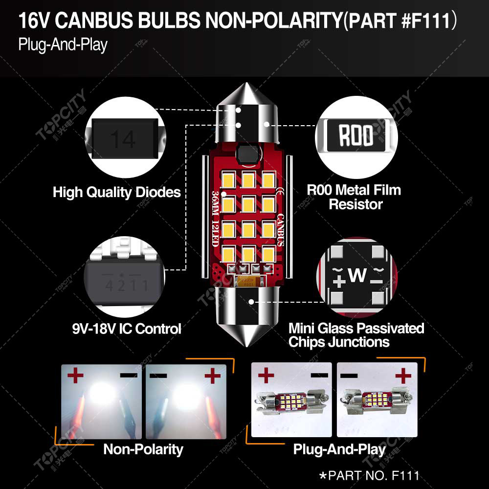 Plant supply of LED light FS-12 SMD2016 decoded double-point reading light 31 36 39 42MM car lights