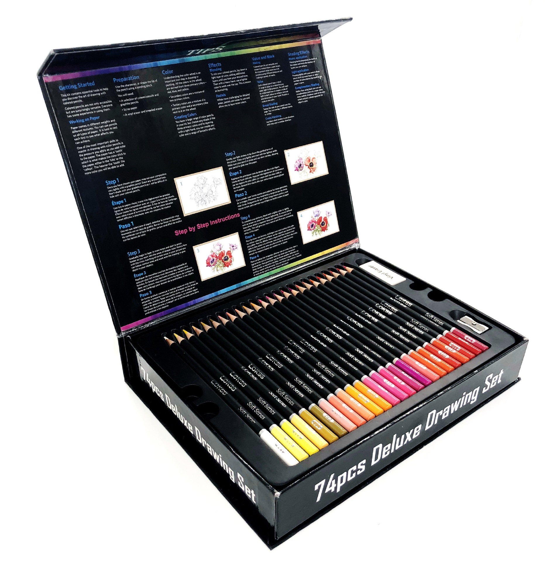 75 high-quality, colour-coloured pencil drawings of new cross-border products with a special adult bookbox drawing kit