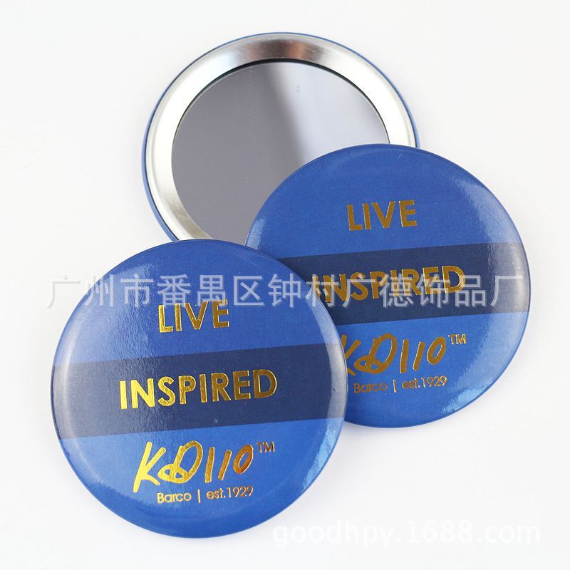 Gương 75MM màu, một chiếc gương nhỏ mà nhà sản xuất đã ra lệnh làm một quảng cáo cho một cái kẹp sắt nung tròn.