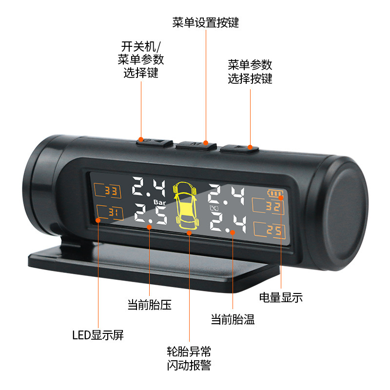 Hide a sticky rubber pressure monitor with an option to internalise external solar-charged sticker for TPMS