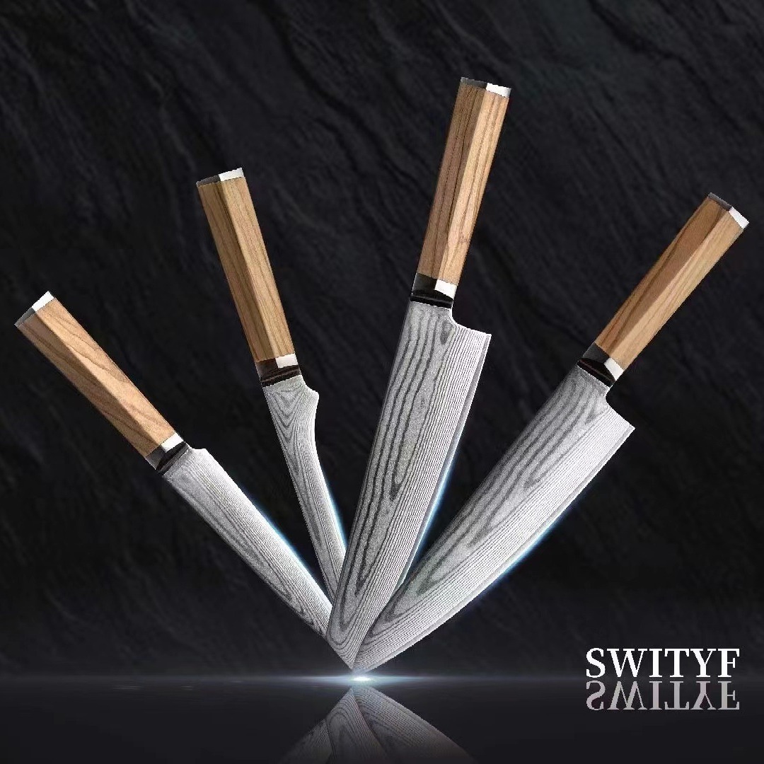Đầu bếp của con dao VG10 ở Yangjing Damascus, dao cắt của thợ cắt, dao gia đình thợ rèn thép rỉ sét.