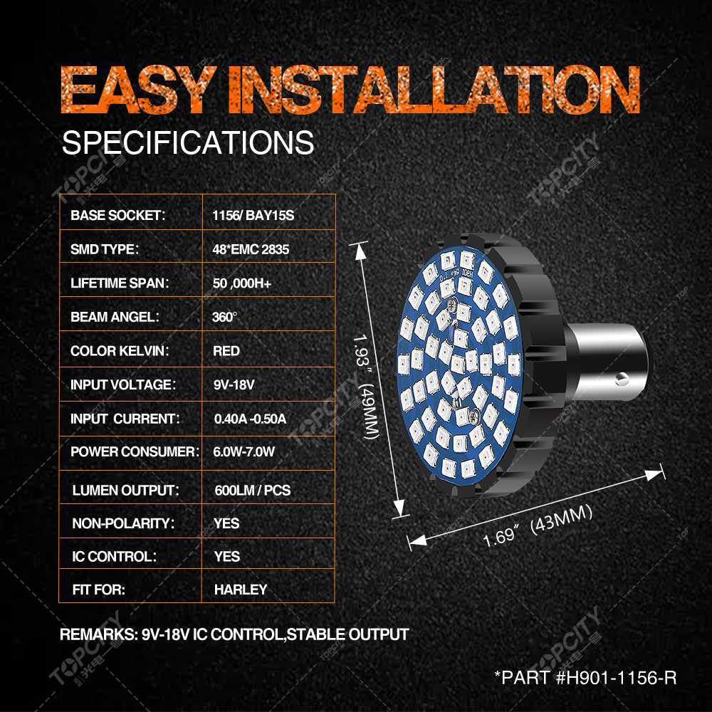 1156 48SMD 2835 red for Harry Harley signal light motorbike modifications