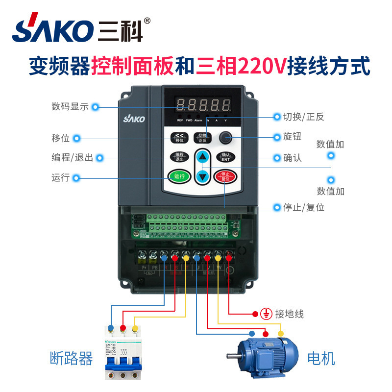 三科4/5.5/7.5/11/15/18~55kW三相220V风机水泵电机调速变频器