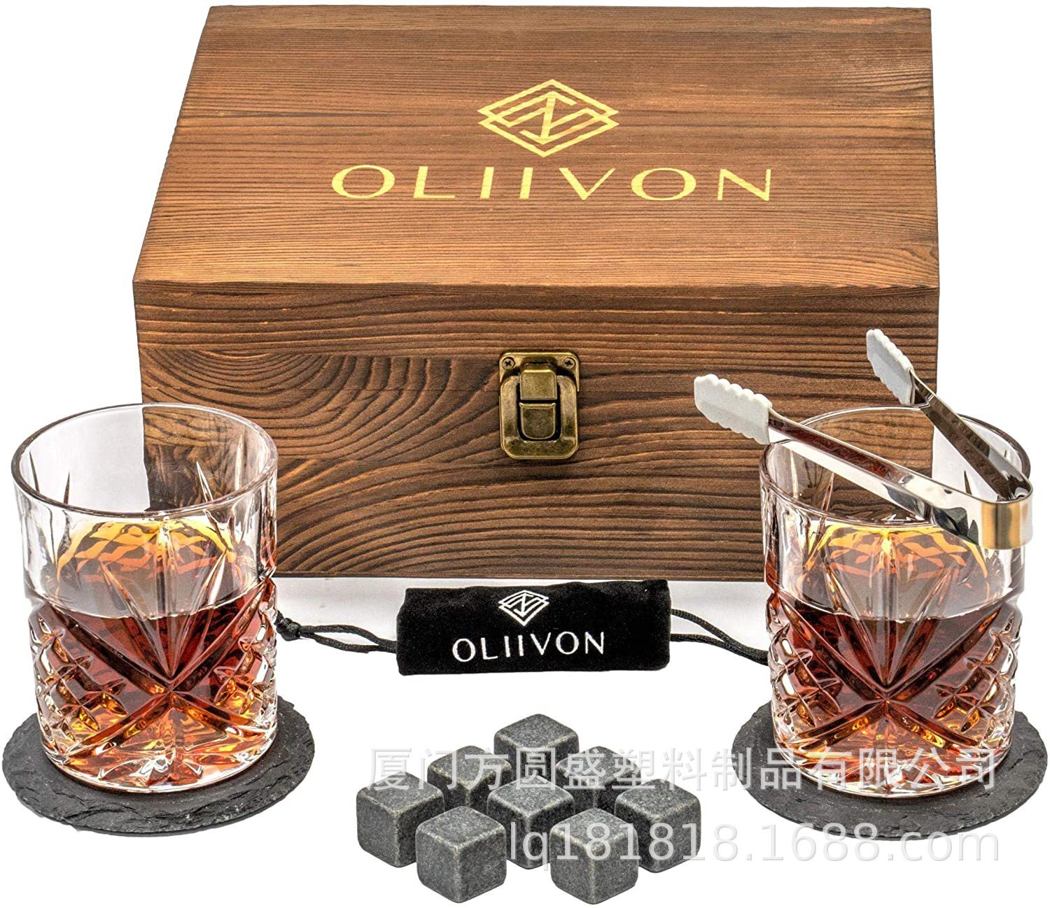 Đá whiskey, hộp gỗ, ly đá shisky, có mặt của cha.