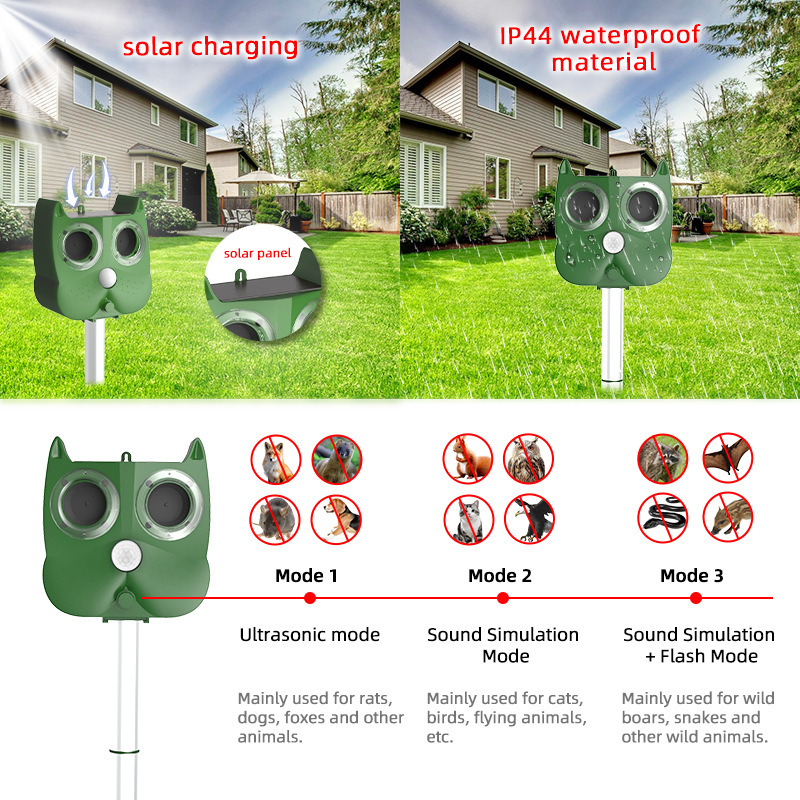 Plant heat-distribution ultrasound animal, LED flash light, solar animal driver