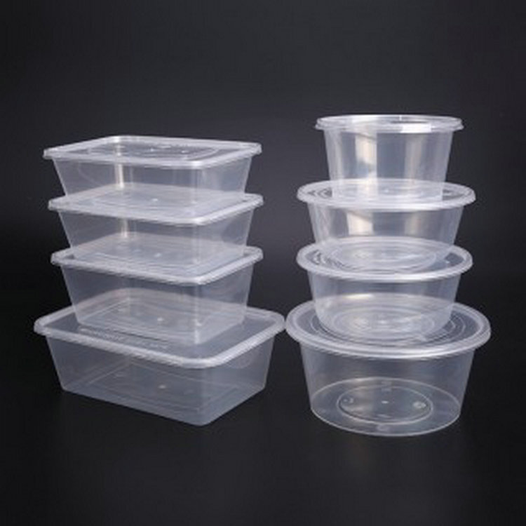 A round one-off box of rectangular plastic packs with thick and transparent food boxes served as a Logo bowl.