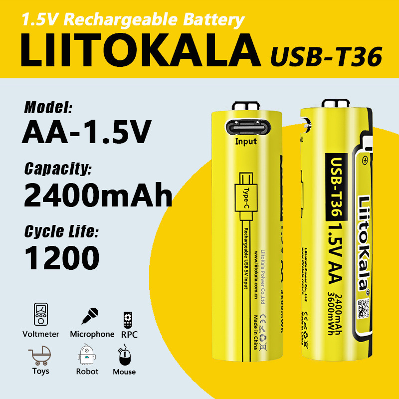 Bộ sạc LiitoKala USB-T36 5 1.5V3600mwhGiao diện Type-c khóa chuột thông minh