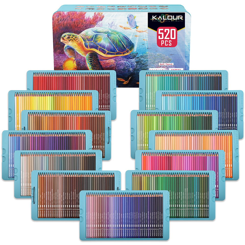 New product, 520 colour-coloured pencil art drawings, paint-colored steel box packs.