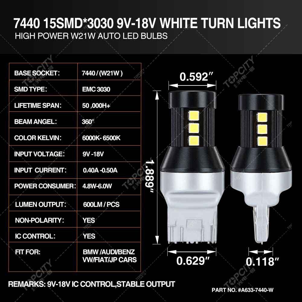 The constant flow decoded light 3030 15 SMD daylights turn to the brake light 7440/7443/1156/157