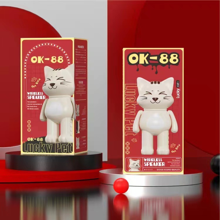 新爆品OK88發財可愛藍牙音響招財貓擺件迷你無線藍牙音箱戶外便攜