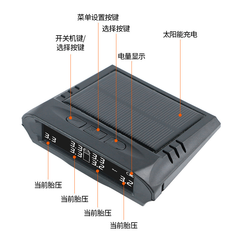 Automobile tyre pressure monitors for high-accuracy high-precision tyres with the built-in external Universal Wireless Solar Monitor