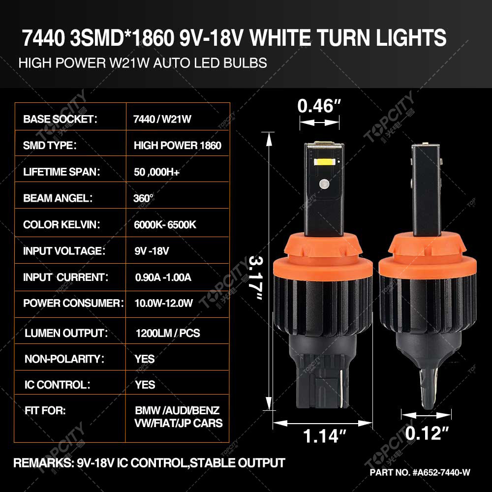 Cross-border special LED lights turning to day lights 7440 3SMD 1860brake_light_bulb