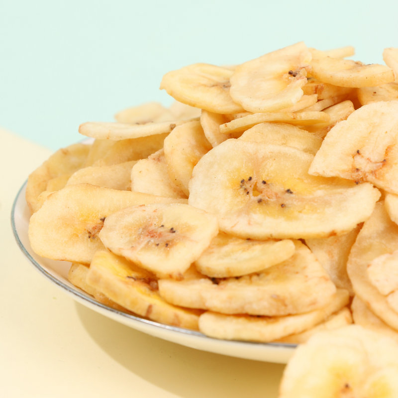 Bulk dehydrated banana chips are chosen at random.