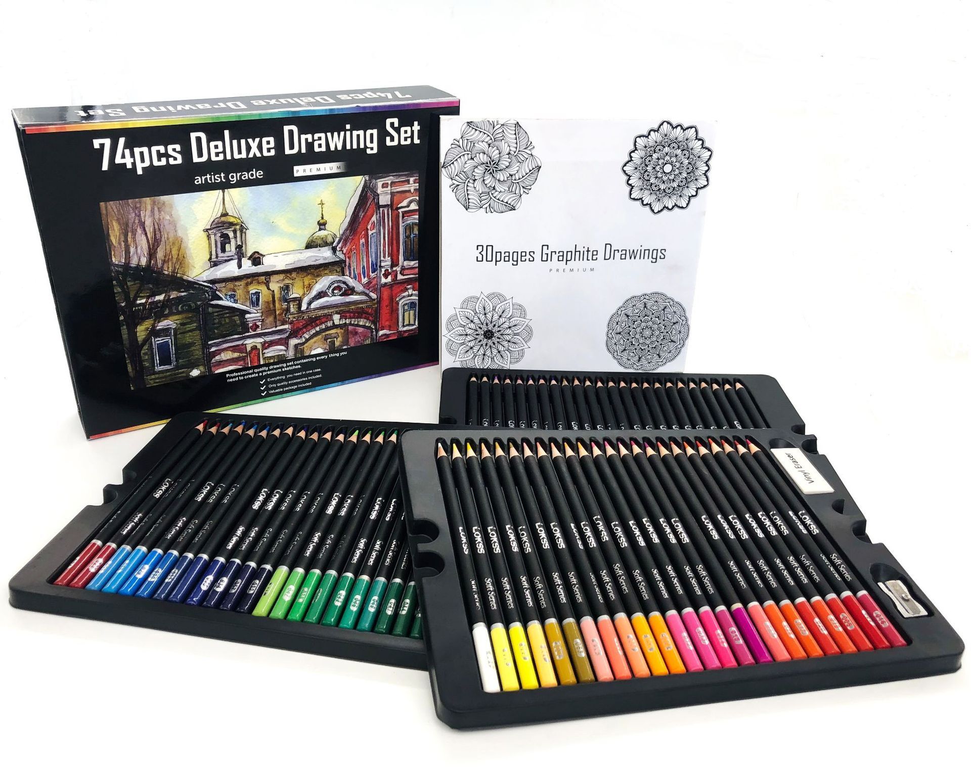 75 high-quality, colour-coloured pencil drawings of new cross-border products with a special adult bookbox drawing kit