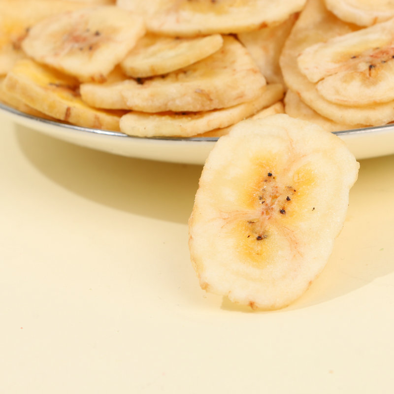 Bulk dehydrated banana chips are chosen at random.