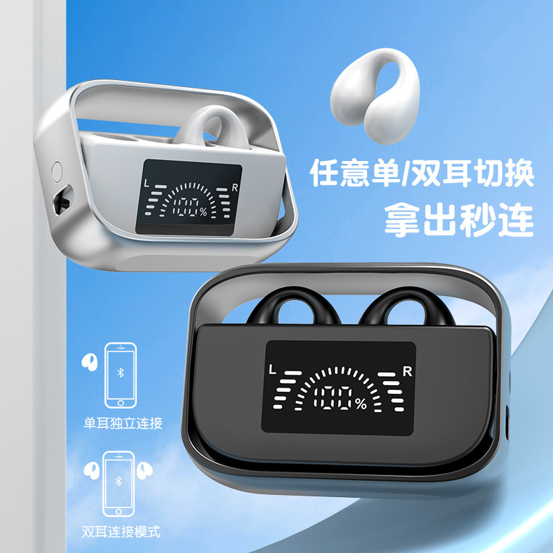 Khái niệm chuyển đổi xương mới năm 2023 tai nghe xanh răng xanh được mở, thực sự không dây và thoải mái.