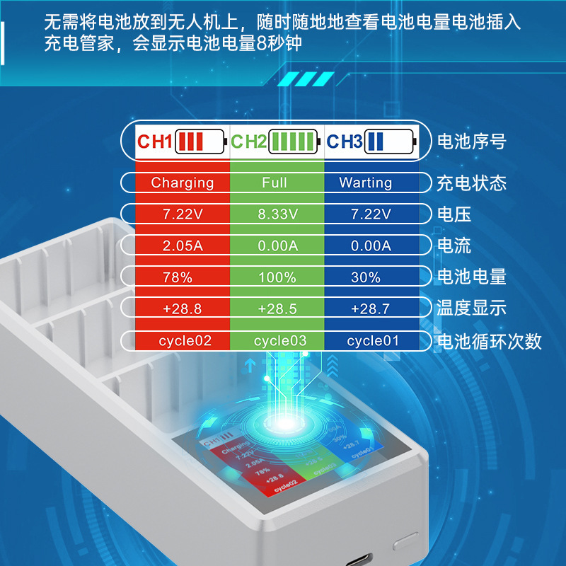 For Mini3pro/Mini4pro UAV battery charger for PD fast-charge TFT colour screens