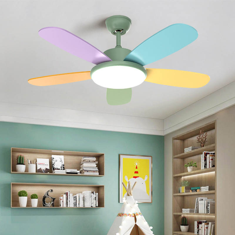 Remotely controlled smart fan lights to support the coloured leaves in the rice children ' s room.