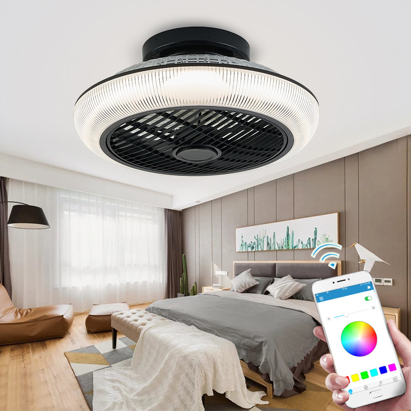 RGB-colored bedroom fan-house LED-snack-up light APP Bluetooth Invisible Fan