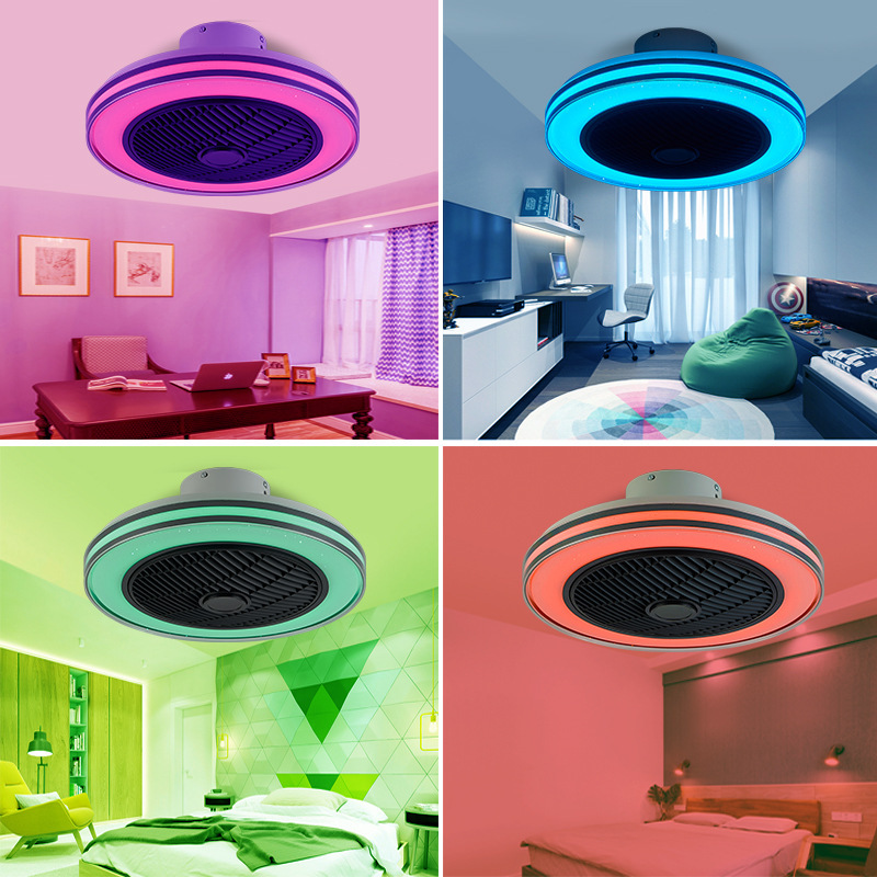 Starpoint RGB 7-colored bedroom fan light, LED-sucking light, blue-toothed black invisible fan.