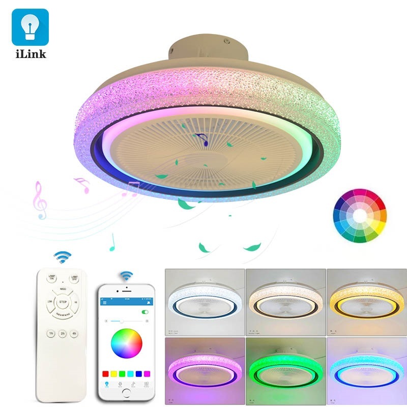 The top fan phantom fan with the bedroom LED chandelier with the APP Bluetooth Invisibility remote-controlled smart fan