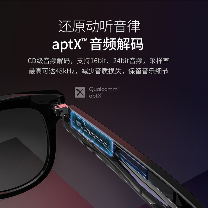 Wireless Bluetooth headphones, blue light bluetooth-proof, semi-open sunglasses.