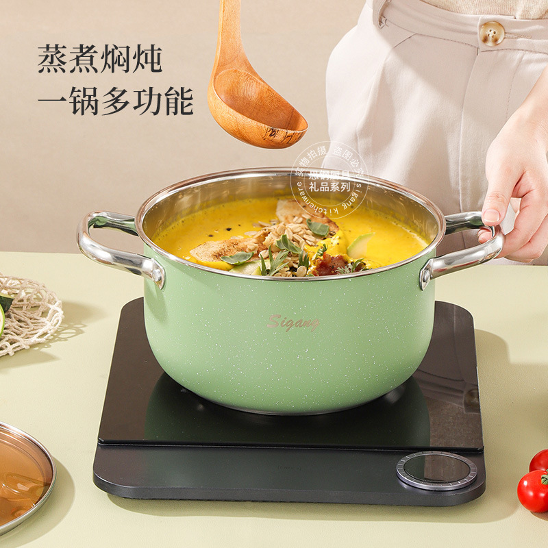 Two layers of stainless steel steam pan, two layers of veggie pot, and a kitchen soup pan, plus a welfare national gift.