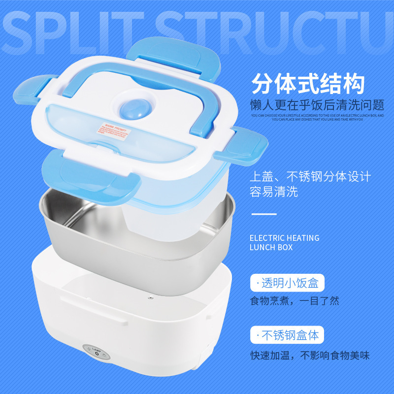 Một chiếc xe chở một hộp cơm trưa không nước nóng hai năm bên trong nhựa thép không rỉ.