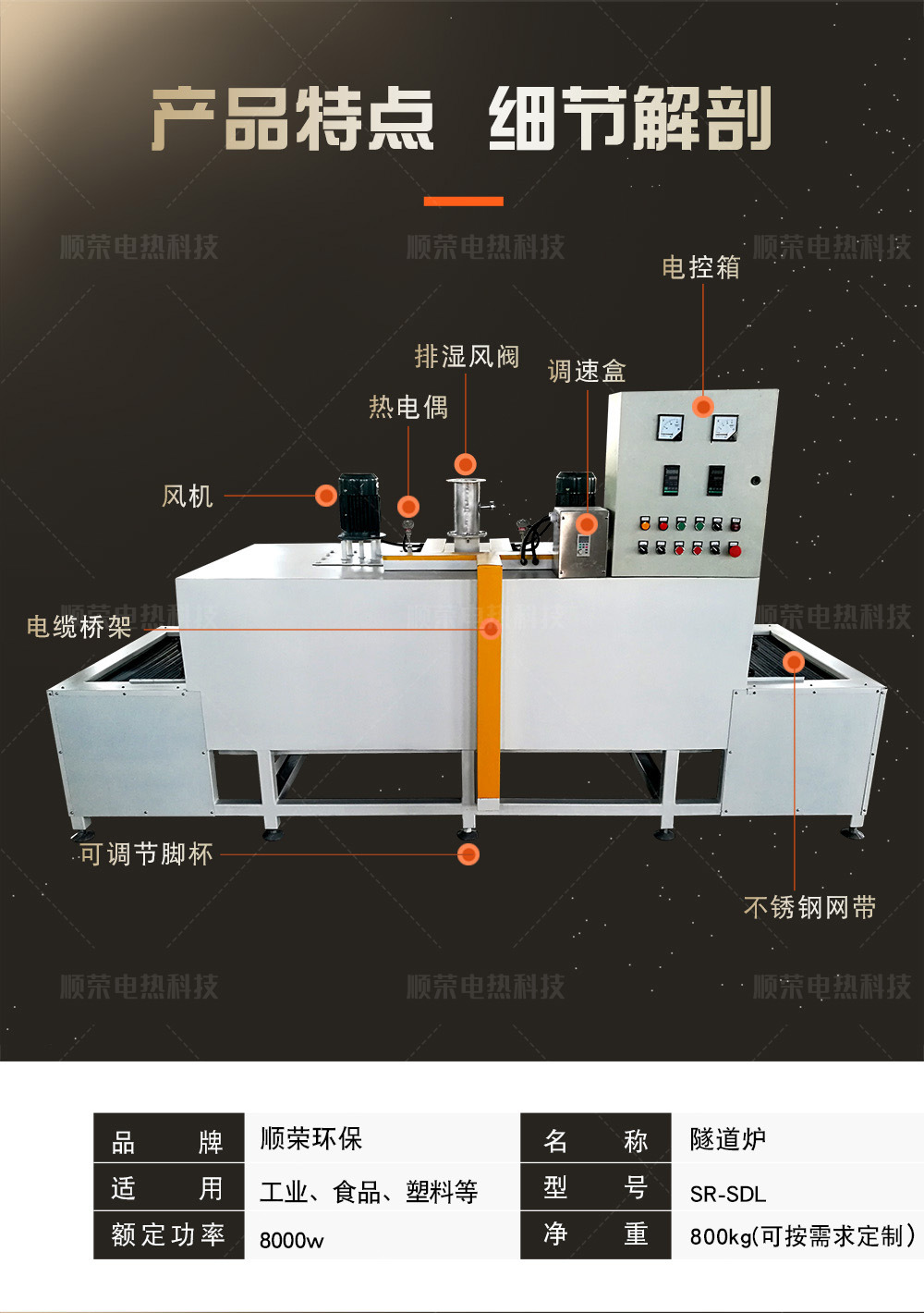 順榮隧道爐烘乾線不鏽鋼網帶式熱風循環烘乾機絲印固化高溫隧道爐