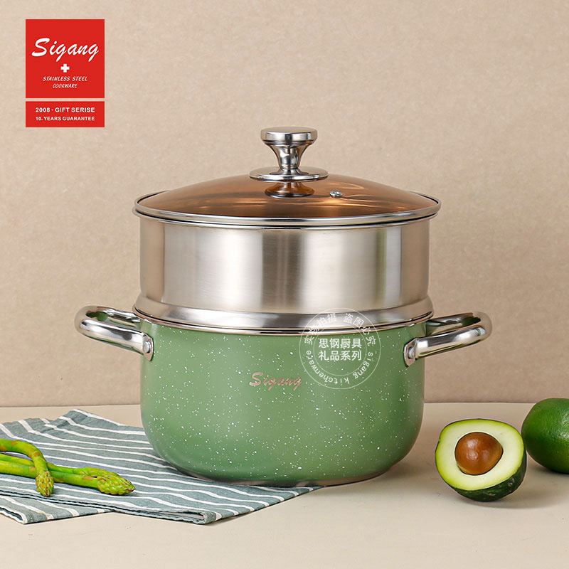 Two layers of stainless steel steam pan, two layers of veggie pot, and a kitchen soup pan, plus a welfare national gift.