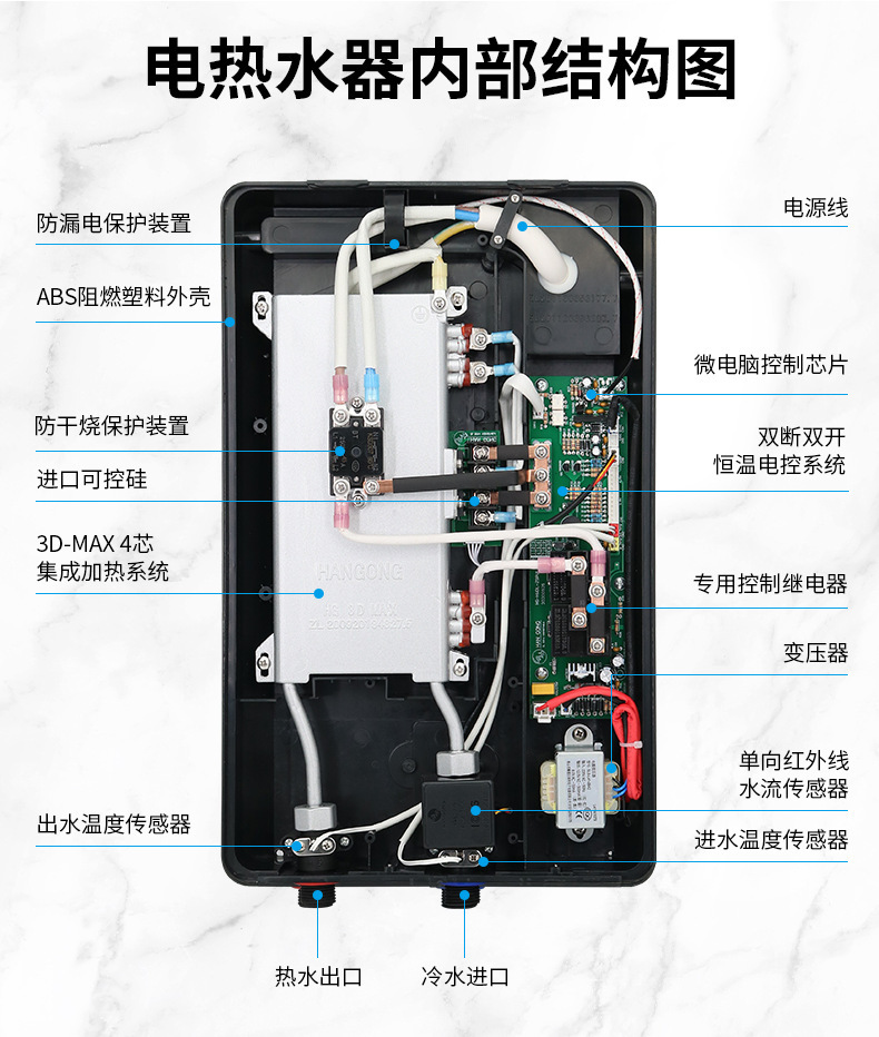 Han's high-tech electric heater, wholesale, home use, or heat, constant temperature stability, home-based shower hot cook speed.