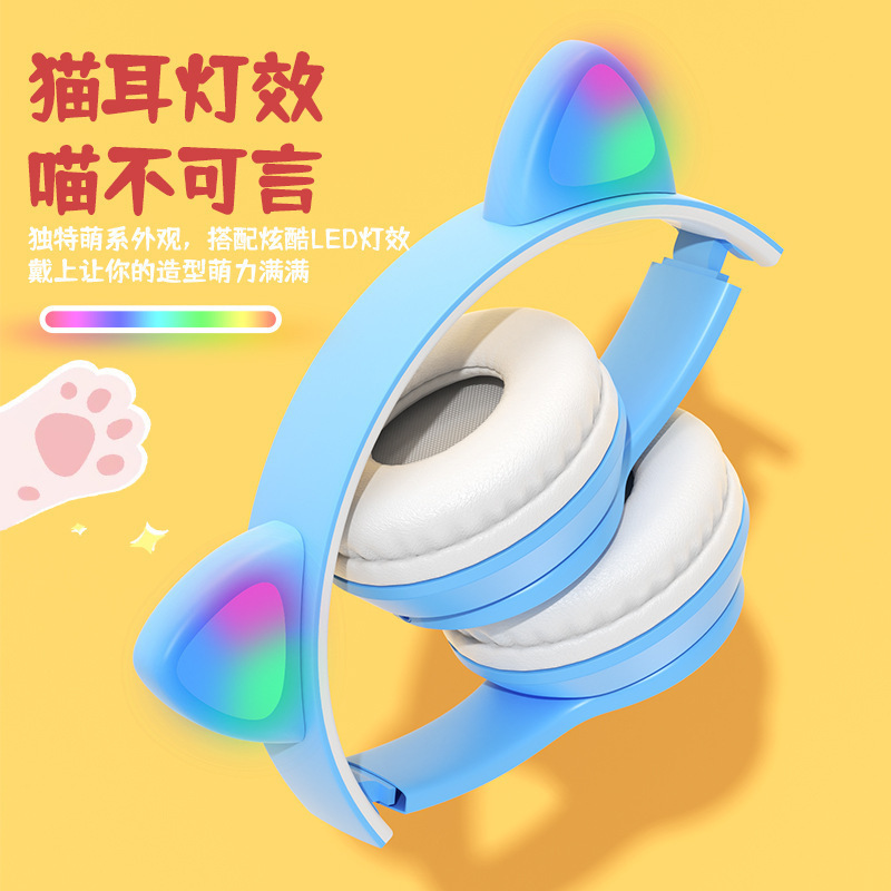 Tai nghe Bluetooth không dây phát sáng tai mèo hoạt hình P47M nổ xuyên biên giới.