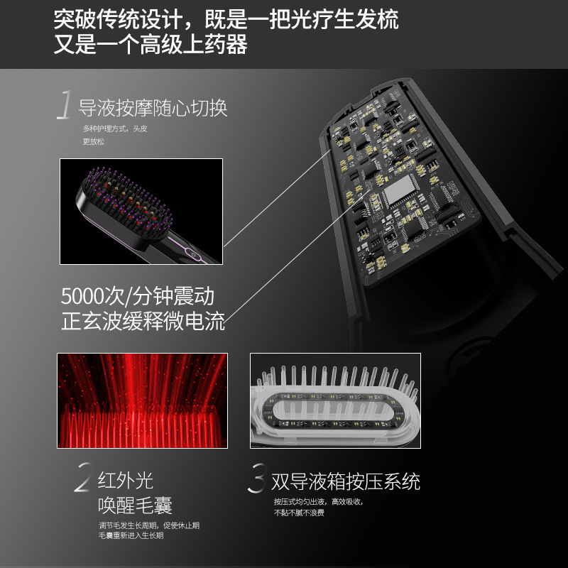 電動按摩梳激光生髮儀紅外線導液微電流護髮器頭皮上藥梳健髮梳