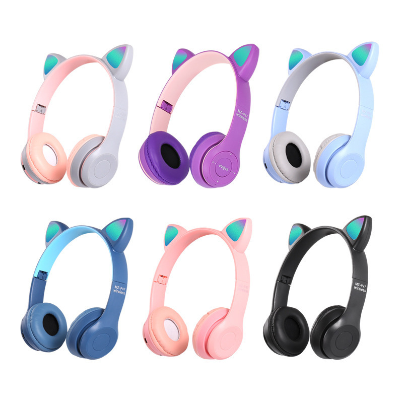 Tai nghe Bluetooth không dây phát sáng tai mèo hoạt hình P47M nổ xuyên biên giới.
