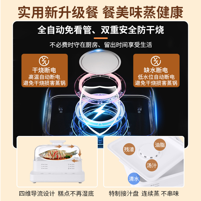 Các nồi hơi hơi hơi điện tử được điều chỉnh thành một máy hơi nước ba tầng với một cái lồng hơi nước đa mục đích.