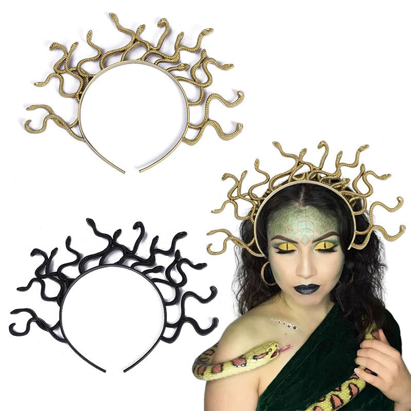 Bán chéo tóc rắn khô bằng kim cương của Medusa, rắn bạc huyền thoại Hy Lạp, trang phục Halloween.