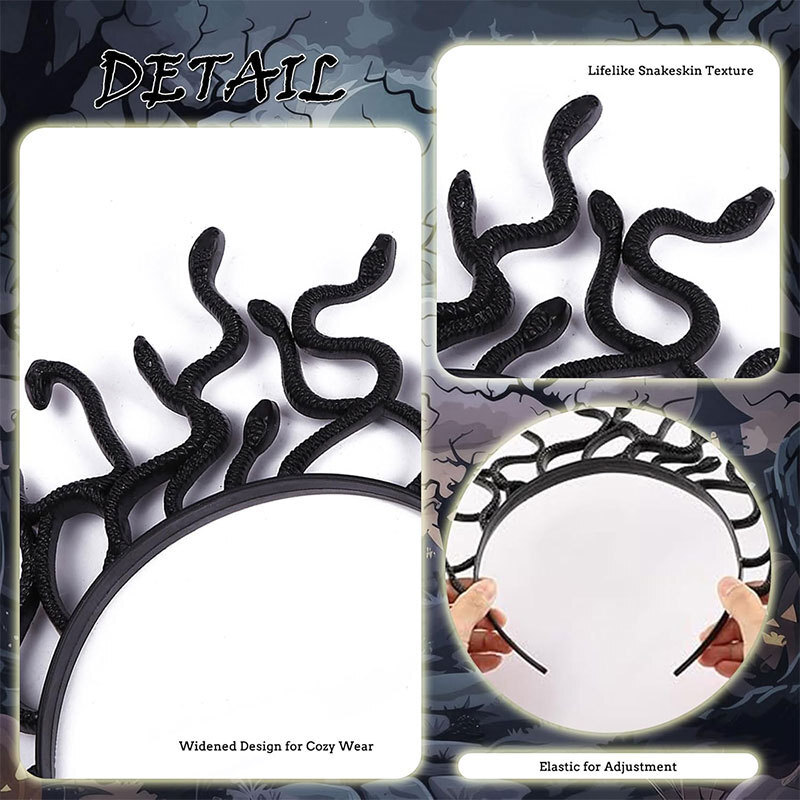 Bán chéo tóc rắn khô bằng kim cương của Medusa, rắn bạc huyền thoại Hy Lạp, trang phục Halloween.