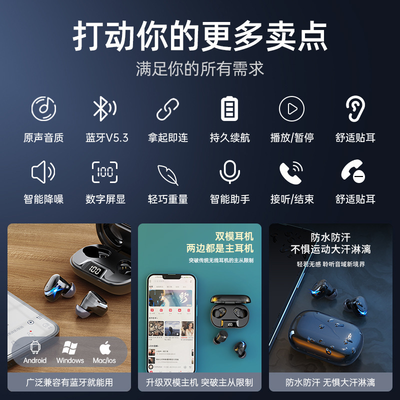 Phân phối hàng hóa xuyên lục địa TWS-CT01 cao độ âm thanh Wireless tai nghe tai nghe trái tim